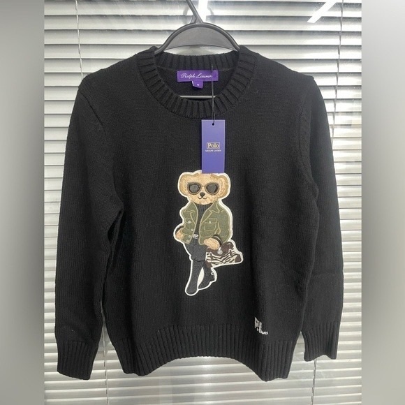 Polo by Ralph Lauren Black Crewneck Sweater with Bear Motif